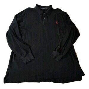 Polo Ralph Lauren Rugby Shirt Mens 2XLT Black Red Pony Long Sleeve Long Tail